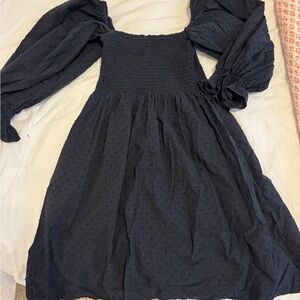 KOURT black smocked mini longsleeve dress small
